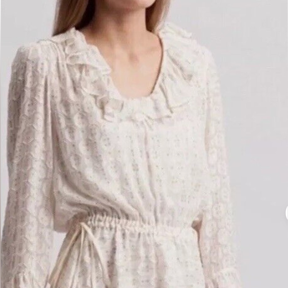 NWT Tory Burch Jasmine Ivory Metallic Tie Waist Long Sleeve Midi Dress